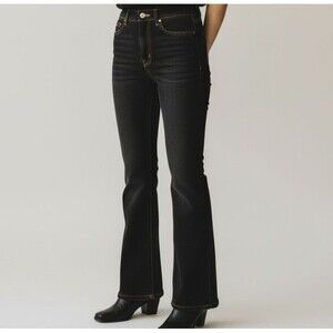 NEW SPANX EveryWear Flare Jeans Women Small Raw Indigo Wash Pull On